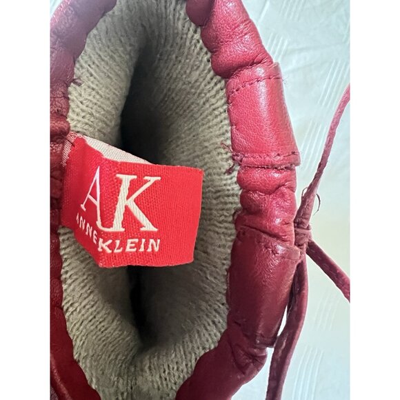 Red Leather Gloves Size XL Anne Klein Vintage Lace Up Retro Christmas Gift Woman - Picture 11 of 11